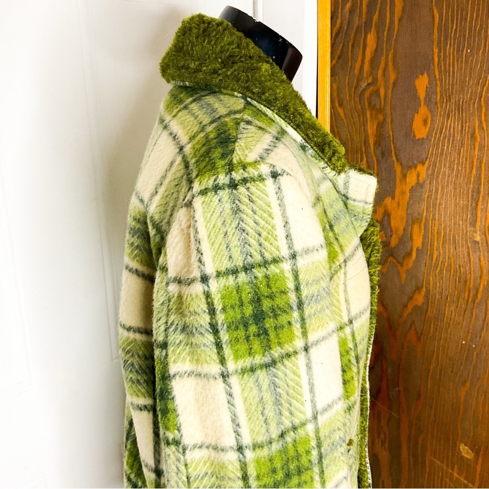 VINTAGE 1960s Green Wool Plaid Jacket | Tartan Check Hunting Coat Unisex S/M - Picture 7 of 16
